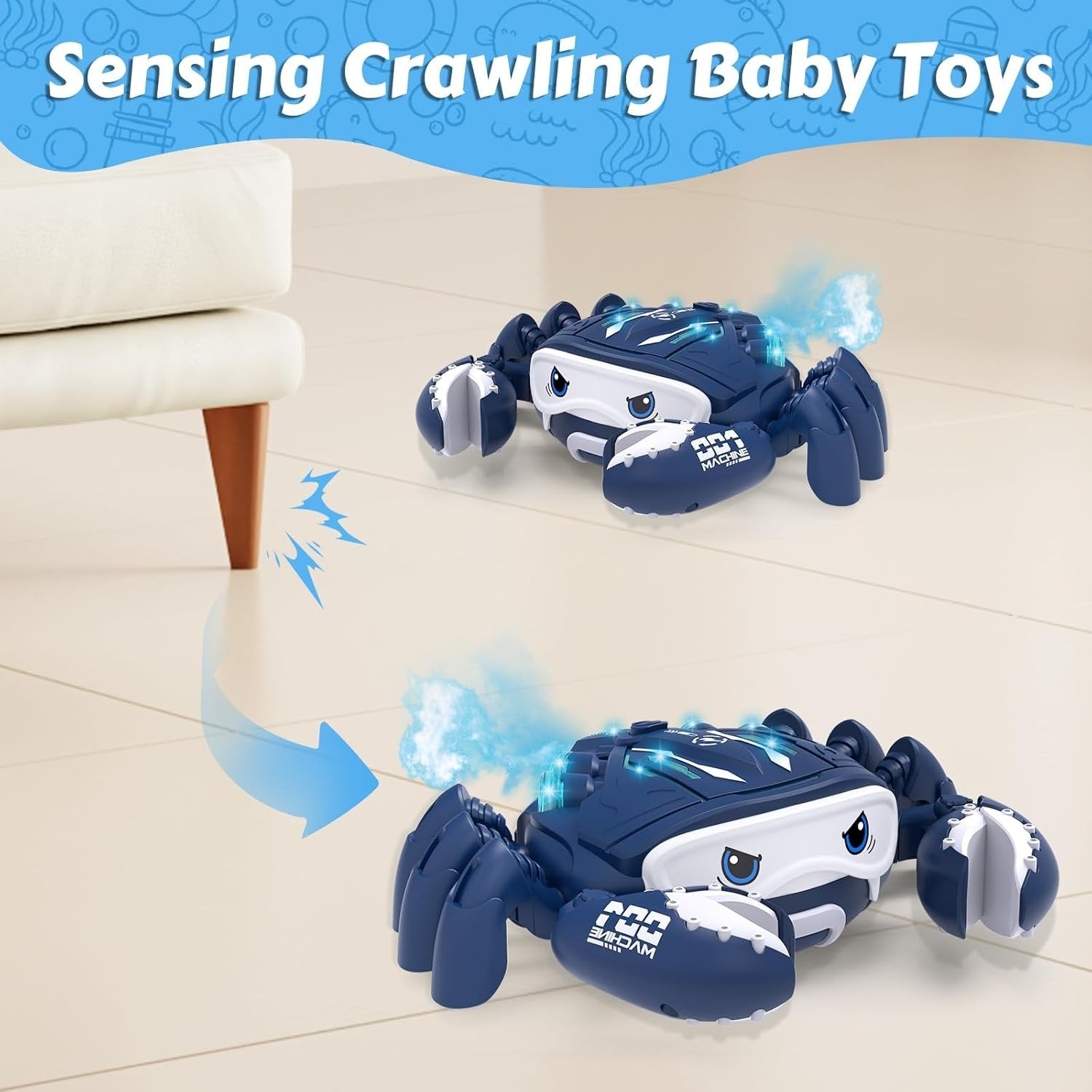 Dancing LED Crab Toy With Water Spray, Sound Effects, Lifelike Movement, Realistic Design for Ages 3+