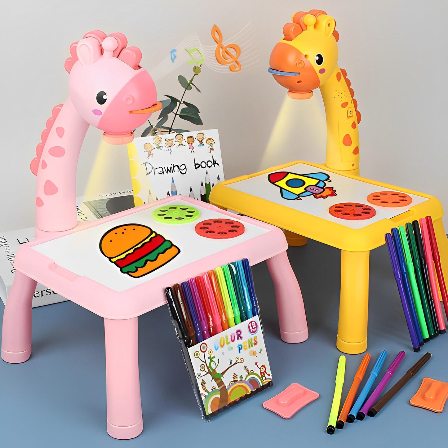 Deer Projection Drawing Board, Includes 12 Doodle Pens & Drawing Book, Erasable, Safe for Kids Ages 3+