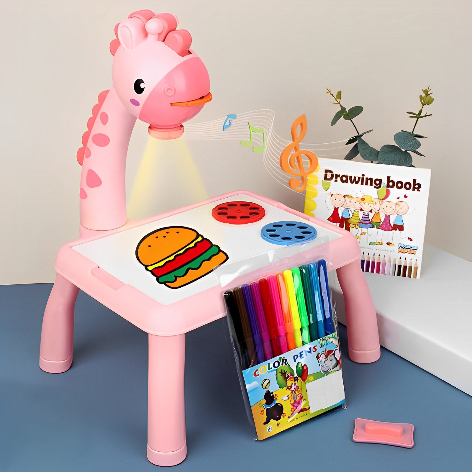 Deer Projection Drawing Board, Includes 12 Doodle Pens & Drawing Book, Erasable, Safe for Kids Ages 3+