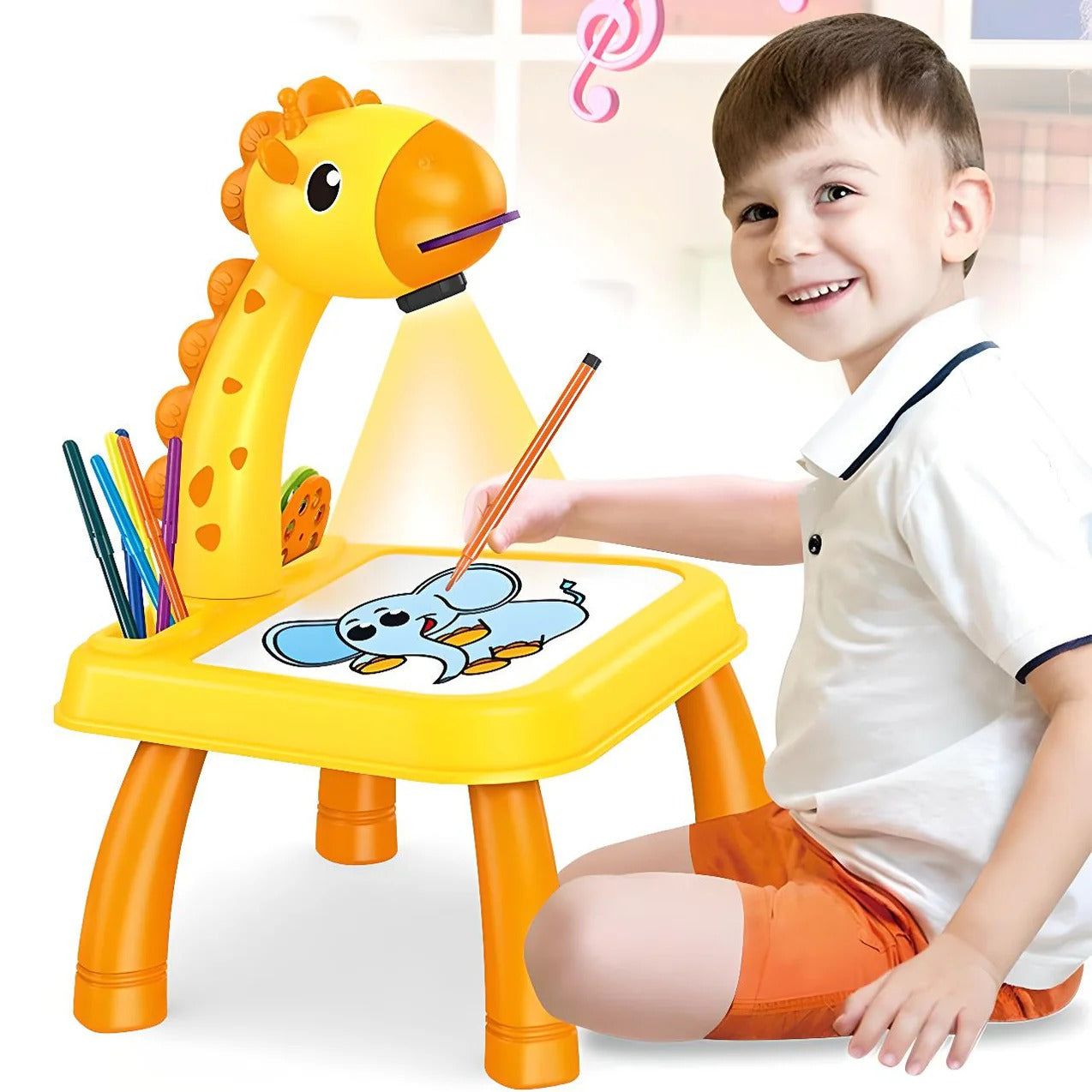 Deer Projection Drawing Board, Includes 12 Doodle Pens & Drawing Book, Erasable, Safe for Kids Ages 3+