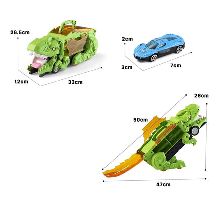 Dino Truck That Gobbles Up Cars with Swallowing Function, Transformable into Car Slide, Portable with Handle, Safe for Ages 3+