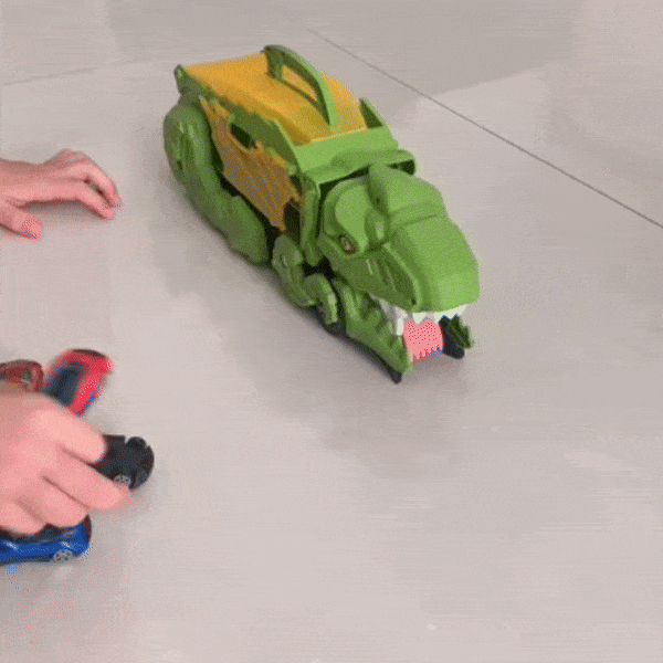 Dino Truck That Gobbles Up Cars with Swallowing Function, Transformable into Car Slide, Portable with Handle, Safe for Ages 3+