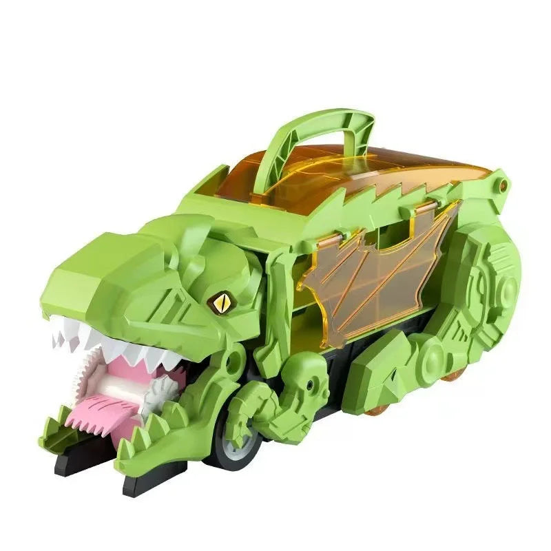 Dino Truck That Gobbles Up Cars with Swallowing Function, Transformable into Car Slide, Portable with Handle, Safe for Ages 3+