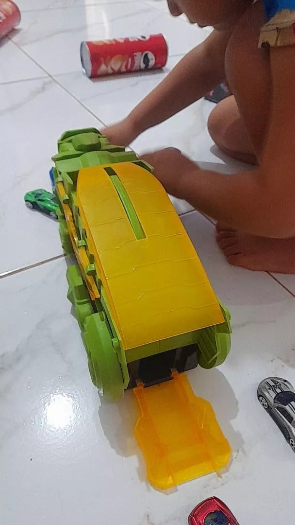 Dino Truck That Gobbles Up Cars with Swallowing Function, Transformable into Car Slide, Portable with Handle, Safe for Ages 3+