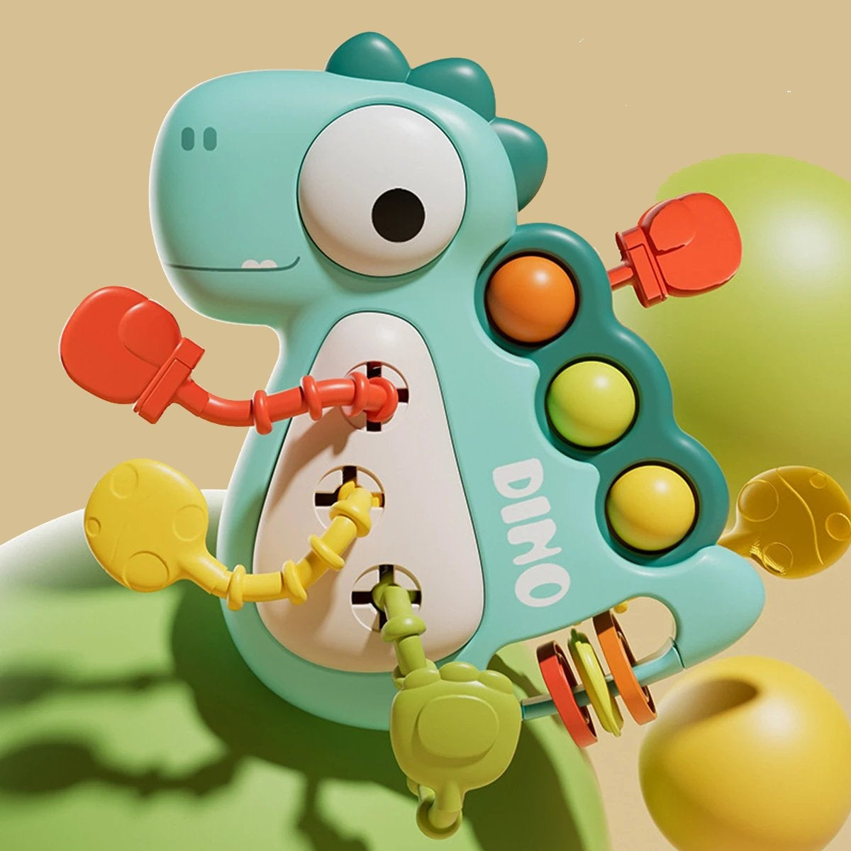 Dinosaur Busy Board Toy with Montessori-Inspired Design, Pull Strings, Multi-Color, Safe for Months 6+