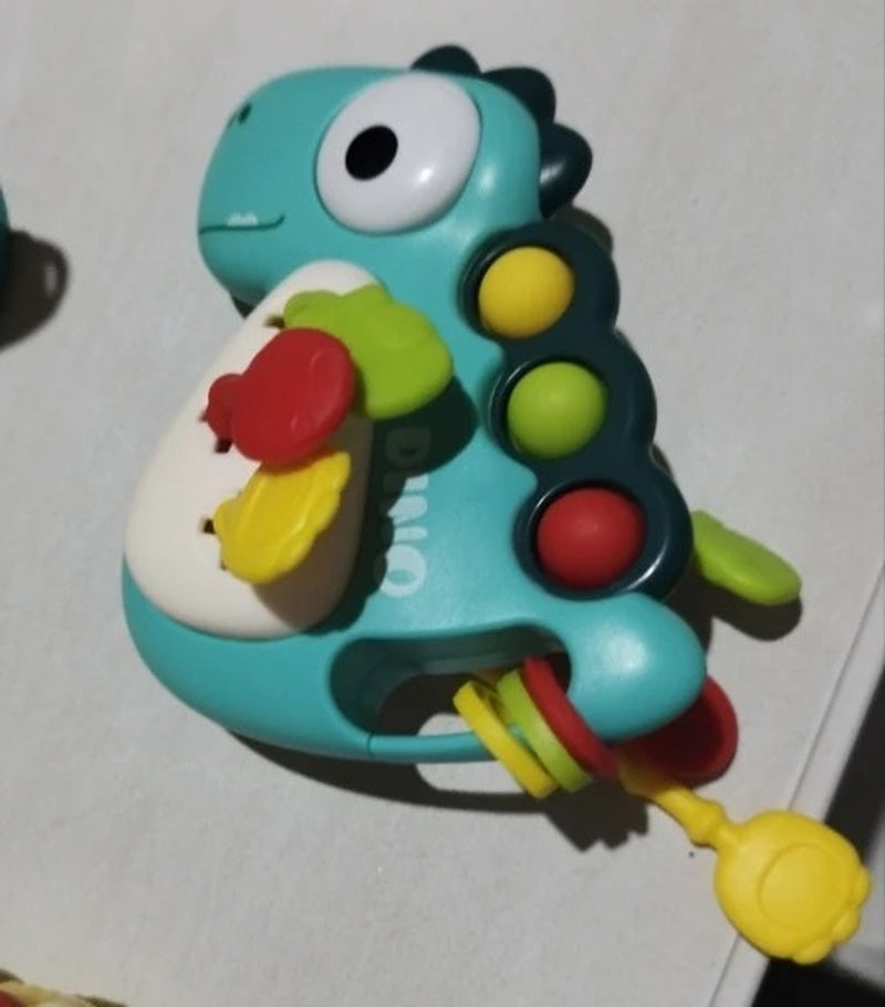 Dinosaur Busy Board Toy with Montessori-Inspired Design, Pull Strings, Multi-Color, Safe for Months 6+