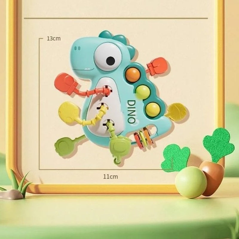 Dinosaur Busy Board Toy with Montessori-Inspired Design, Pull Strings, Multi-Color, Safe for Months 6+