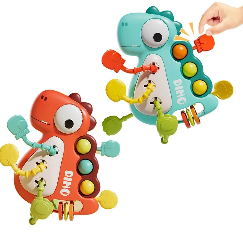 Dinosaur Busy Board Toy with Montessori-Inspired Design, Pull Strings, Multi-Color, Safe for Months 6+