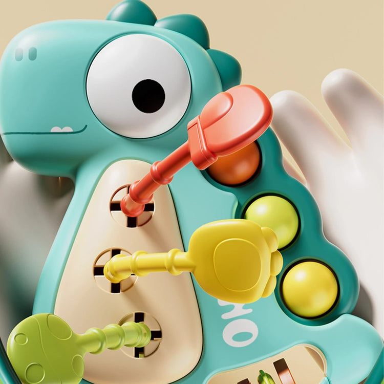 Dinosaur Busy Board Toy with Montessori-Inspired Design, Pull Strings, Multi-Color, Safe for Months 6+