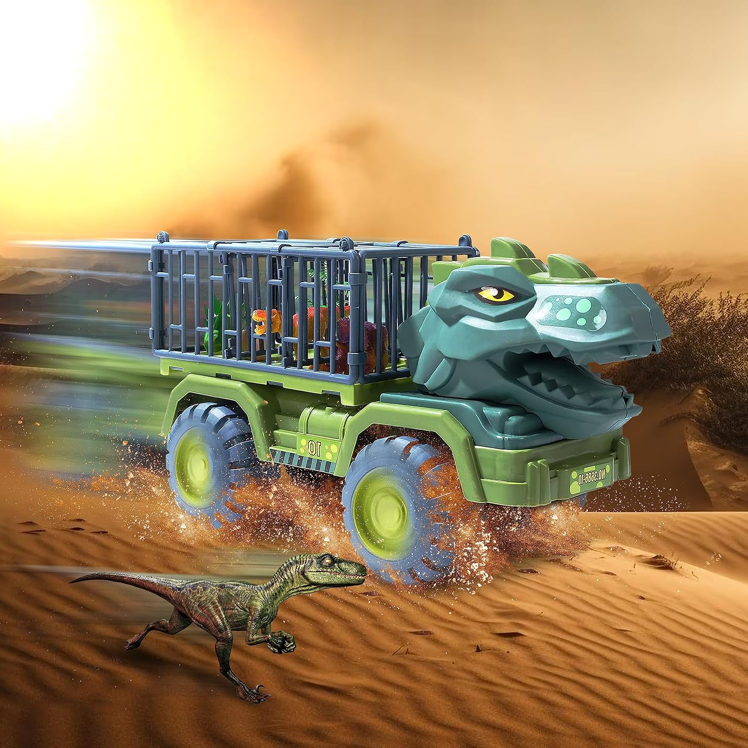 Dinosaur Car Play Truck, Transport Car Carrier with 3 Dino Figures, Egg and Tree, Safe for Ages 3+
