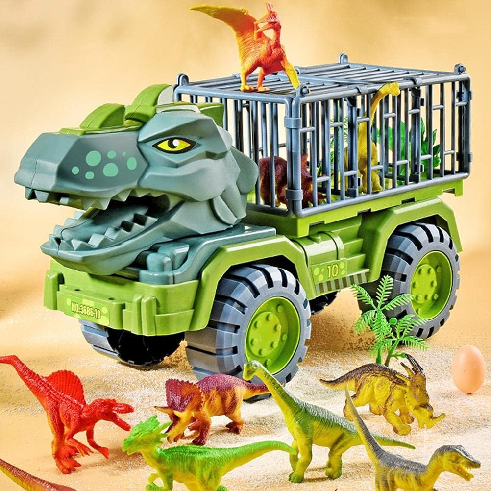 Dinosaur Car Play Truck, Transport Car Carrier with 3 Dino Figures, Egg and Tree, Safe for Ages 3+