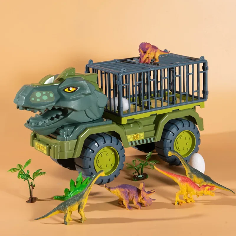 Dinosaur Car Play Truck, Transport Car Carrier with 3 Dino Figures, Egg and Tree, Safe for Ages 3+