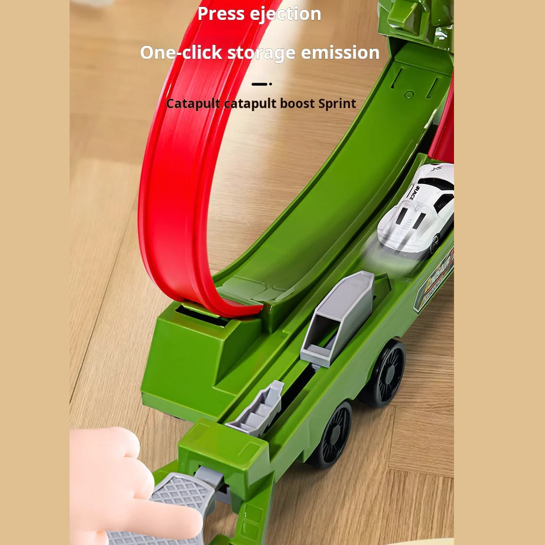 Dinosaur Track Car with 360° Loop Launcher, High-Speed Racing, No Battery, Safe for Ages 3+