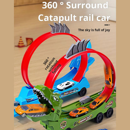 Dinosaur Track Car with 360° Loop Launcher, High-Speed Racing, No Battery, Safe for Ages 3+
