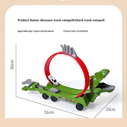 Dinosaur Track Car with 360° Loop Launcher, High-Speed Racing, No Battery, Safe for Ages 3+