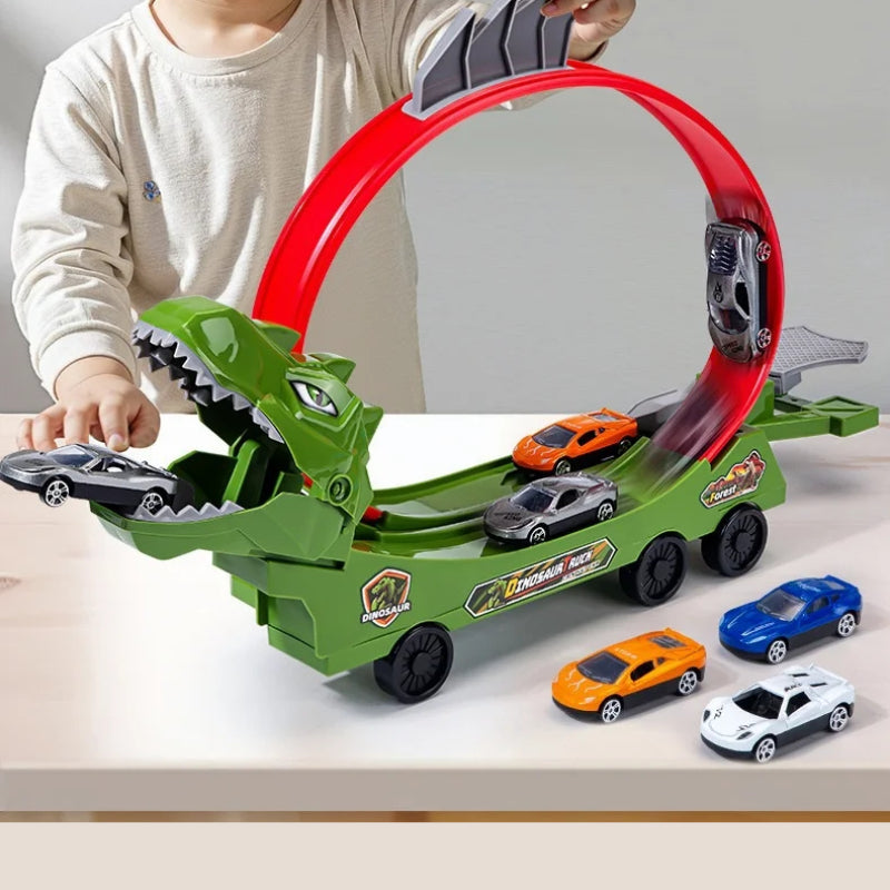 Dinosaur Track Car with 360° Loop Launcher, High-Speed Racing, No Battery, Safe for Ages 3+