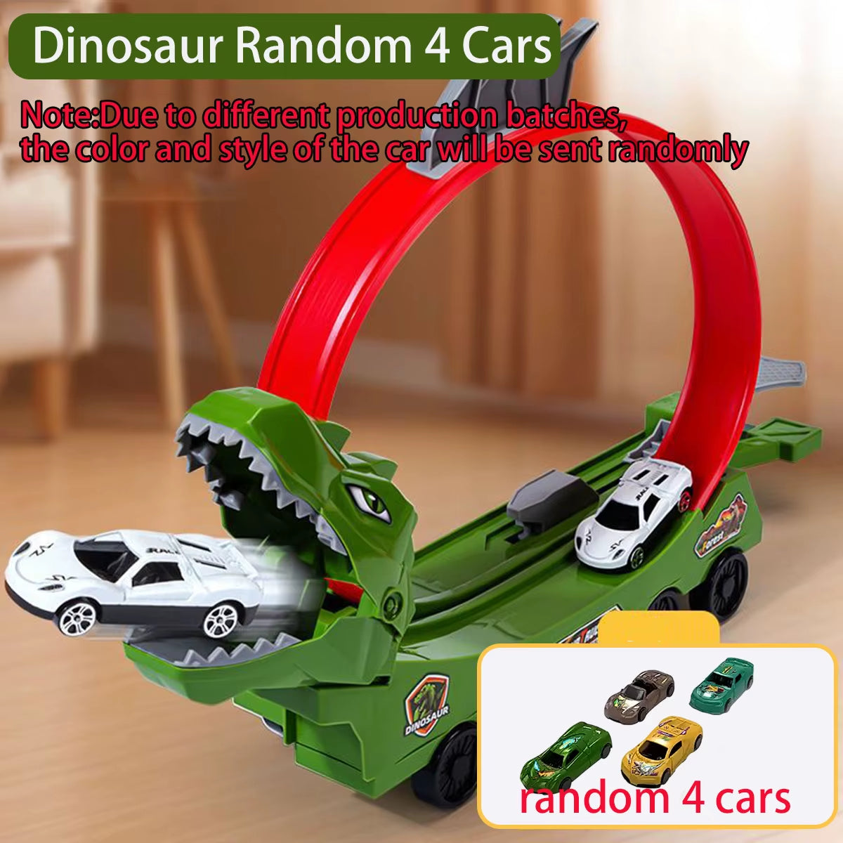 Dinosaur Track Car with 360° Loop Launcher, High-Speed Racing, No Battery, Safe for Ages 3+