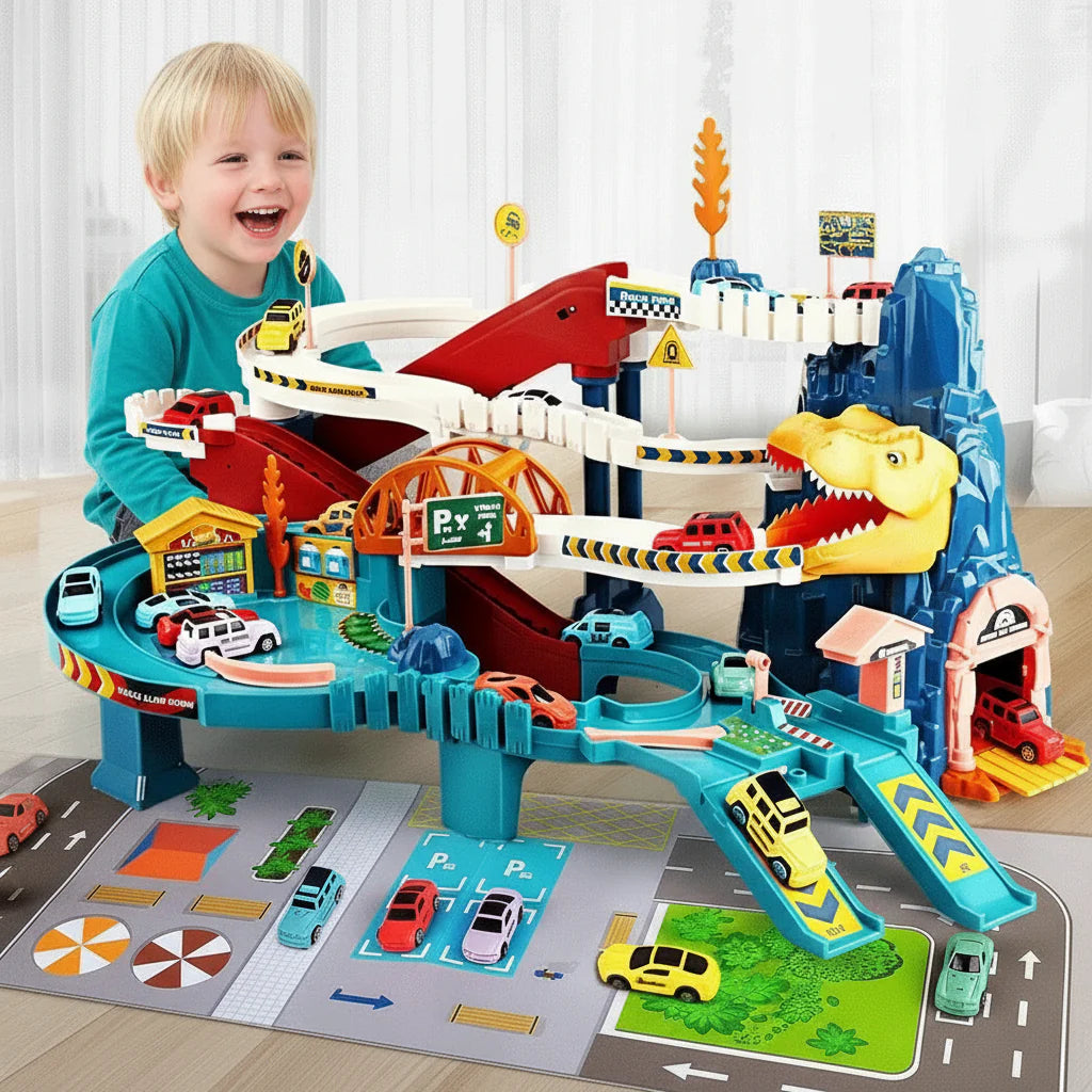 Dinosaur Track Car with Adventure Racing Set, Helps Develop Imagination, Safe for Ages 3+