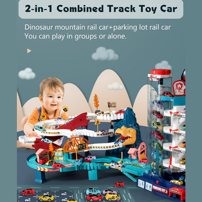 Dinosaur Track Car with Adventure Racing Set, Helps Develop Imagination, Safe for Ages 3+
