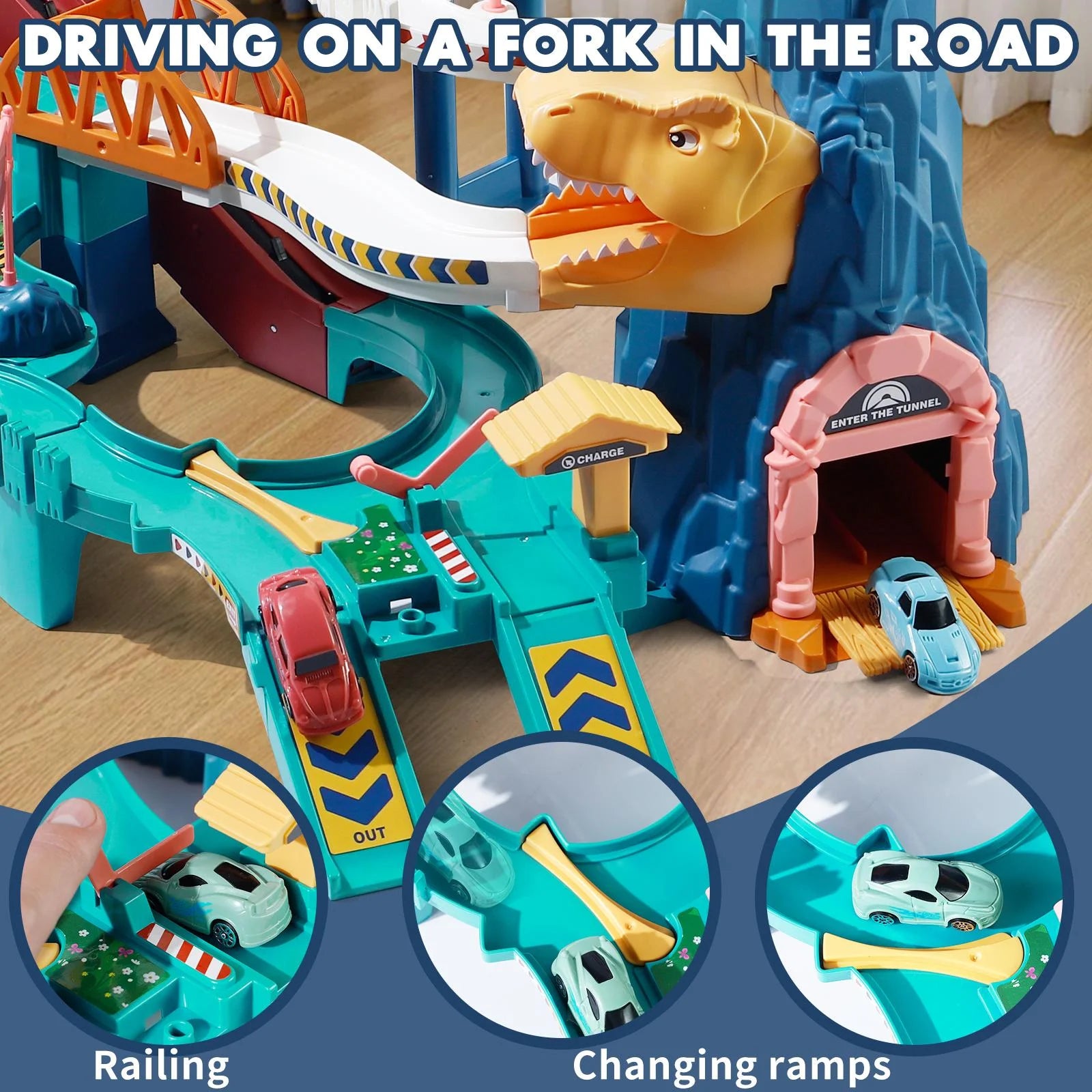 Dinosaur Track Car with Adventure Racing Set, Helps Develop Imagination, Safe for Ages 3+