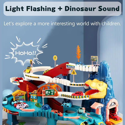 Dinosaur Track Car with Adventure Racing Set, Helps Develop Imagination, Safe for Ages 3+