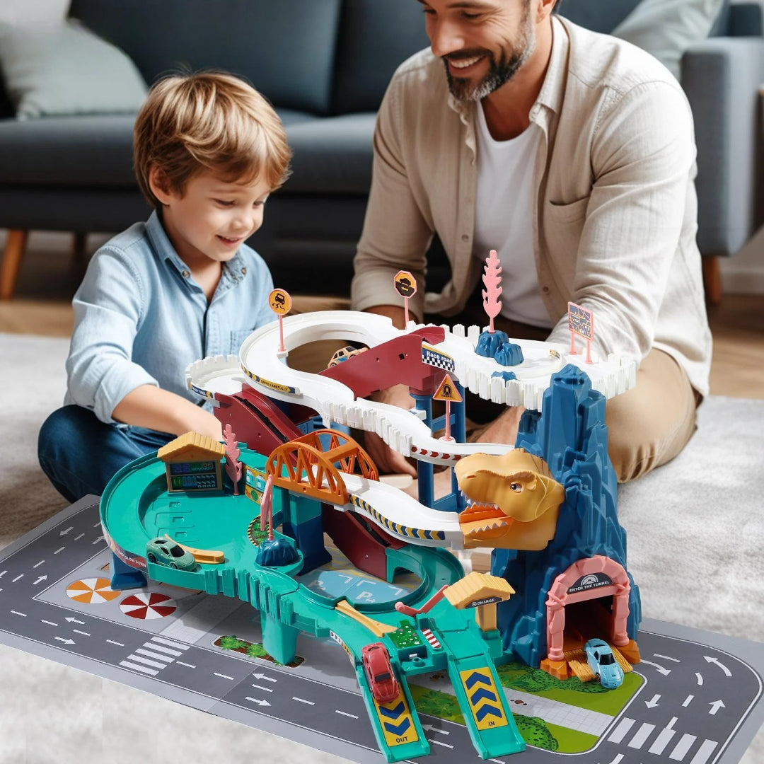 Dinosaur Track Car with Adventure Racing Set, Helps Develop Imagination, Safe for Ages 3+