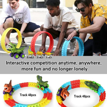 Dinosaur Track Cars With Flexible Tracks, Autopilot, Auto LED, Lively Sounds For Ages 3+