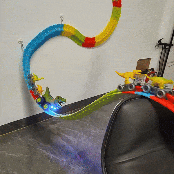 Dinosaur Track Cars With Flexible Tracks, Autopilot, Auto LED, Lively Sounds For Ages 3+