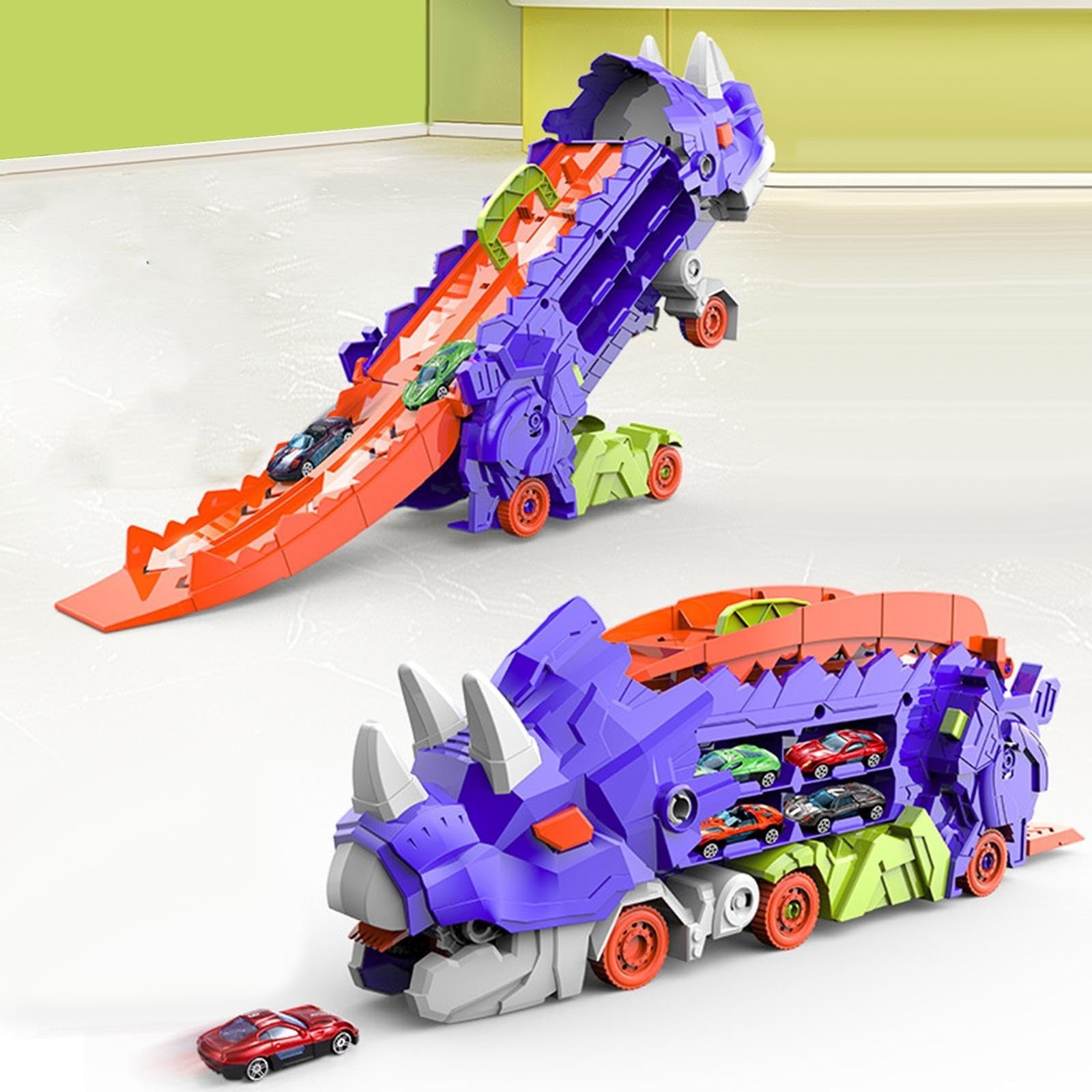 Dinosaur Transforming Truck Toy – Converts into Dinosaur, Includes Mini Alloy Cars and Accessories