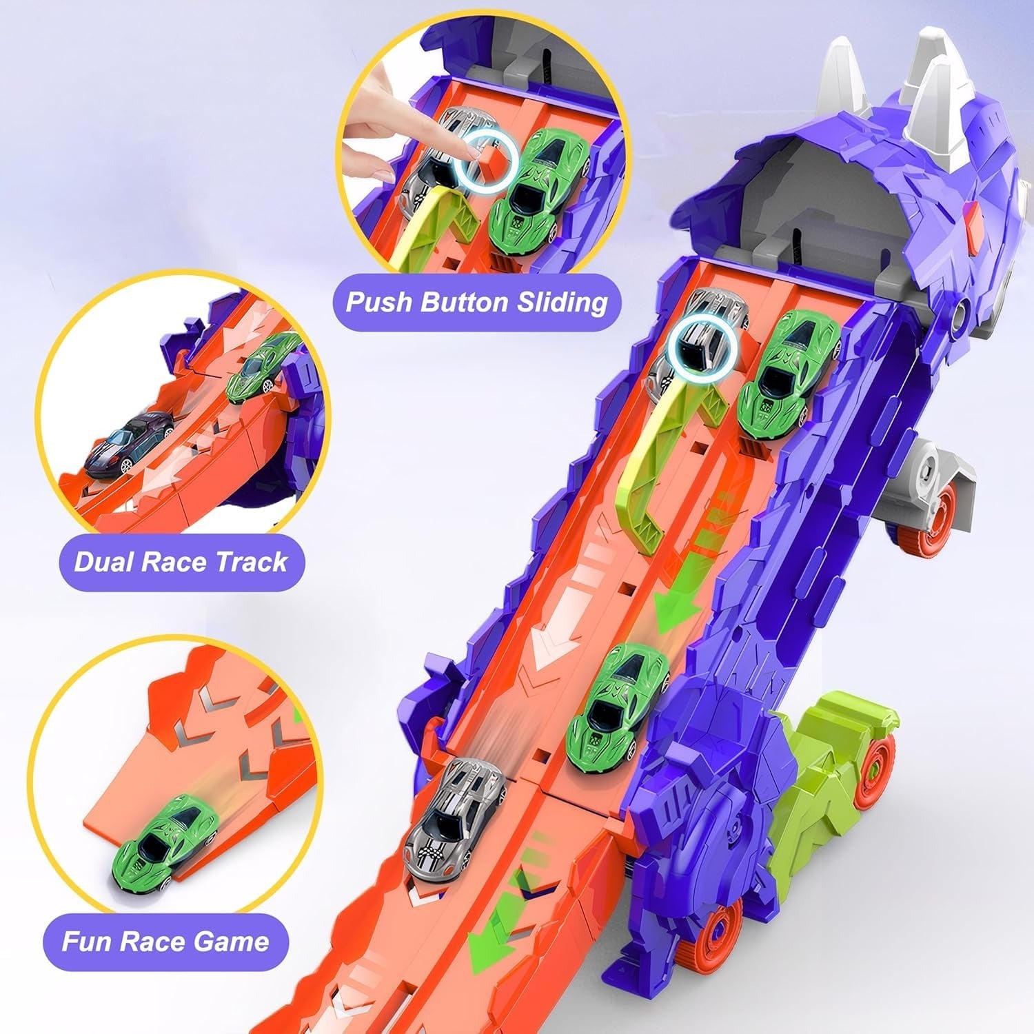 Dinosaur Transforming Truck Toy – Converts into Dinosaur, Includes Mini Alloy Cars and Accessories