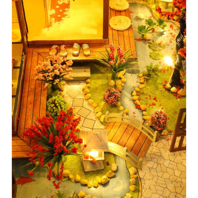 DIY Japanese Wooden Dollhouse Kit with Furniture, Music Box, and Dust Cover