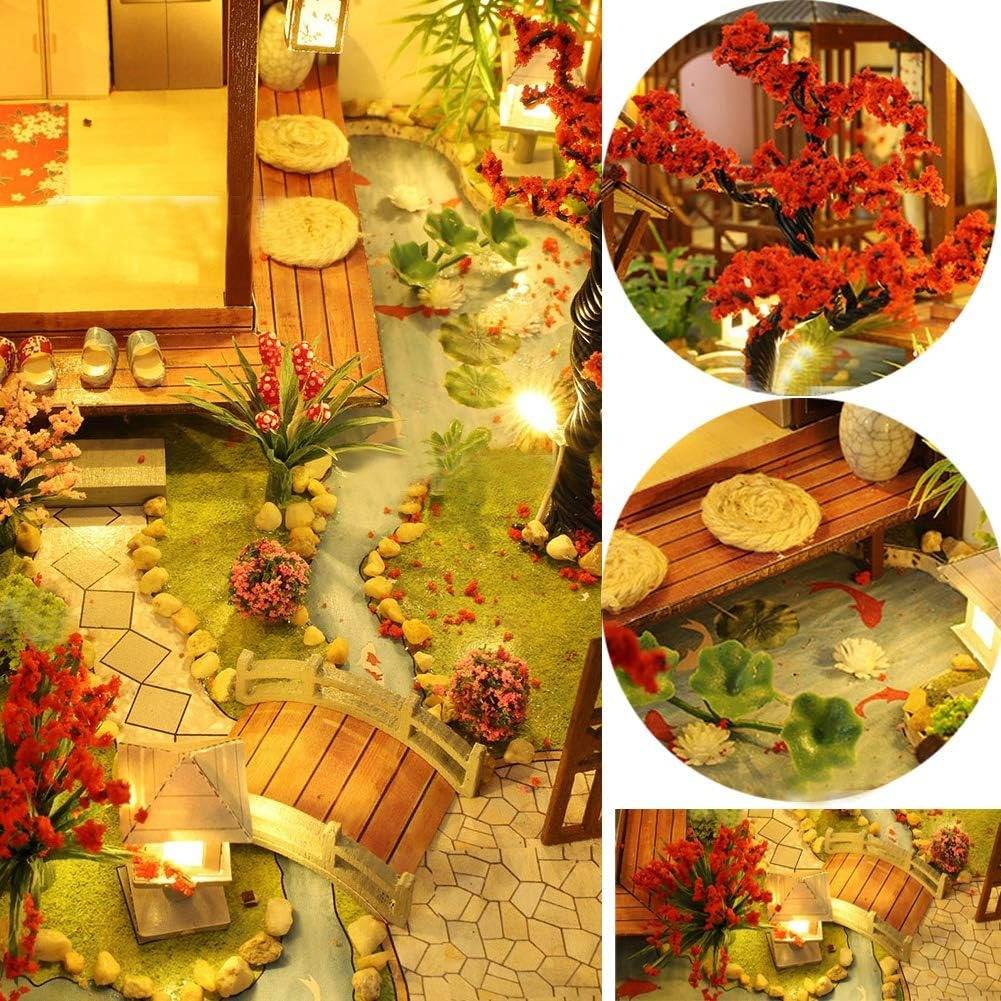 DIY Japanese Wooden Dollhouse Kit with Furniture, Music Box, and Dust Cover