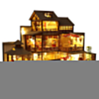 DIY Japanese Wooden Dollhouse Kit with Furniture, Music Box, and Dust Cover