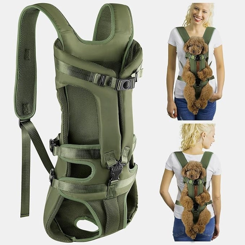 Dog Backpack Carrier, Legs Out Easy-fit Dog Front Carrier for Small Medium Dogs, Adjustable Hands-Free Dog Chest Carrier