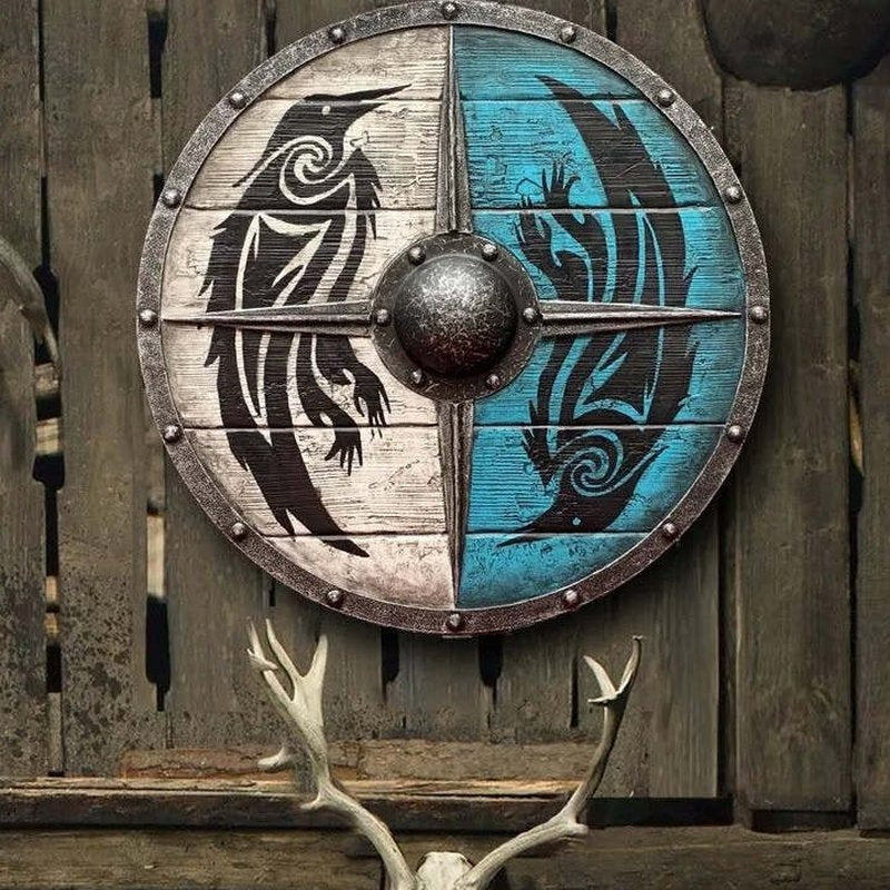 Double Ravens Personalized Battleworn Viking Shield