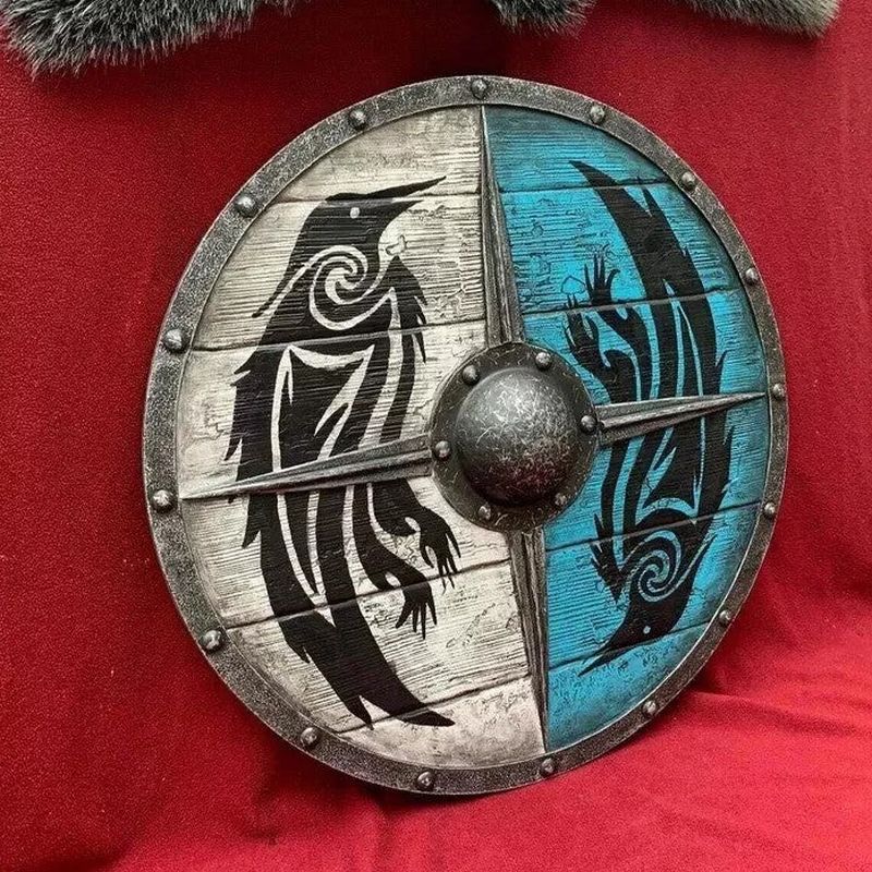 Double Ravens Personalized Battleworn Viking Shield
