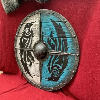 Double Ravens Personalized Battleworn Viking Shield