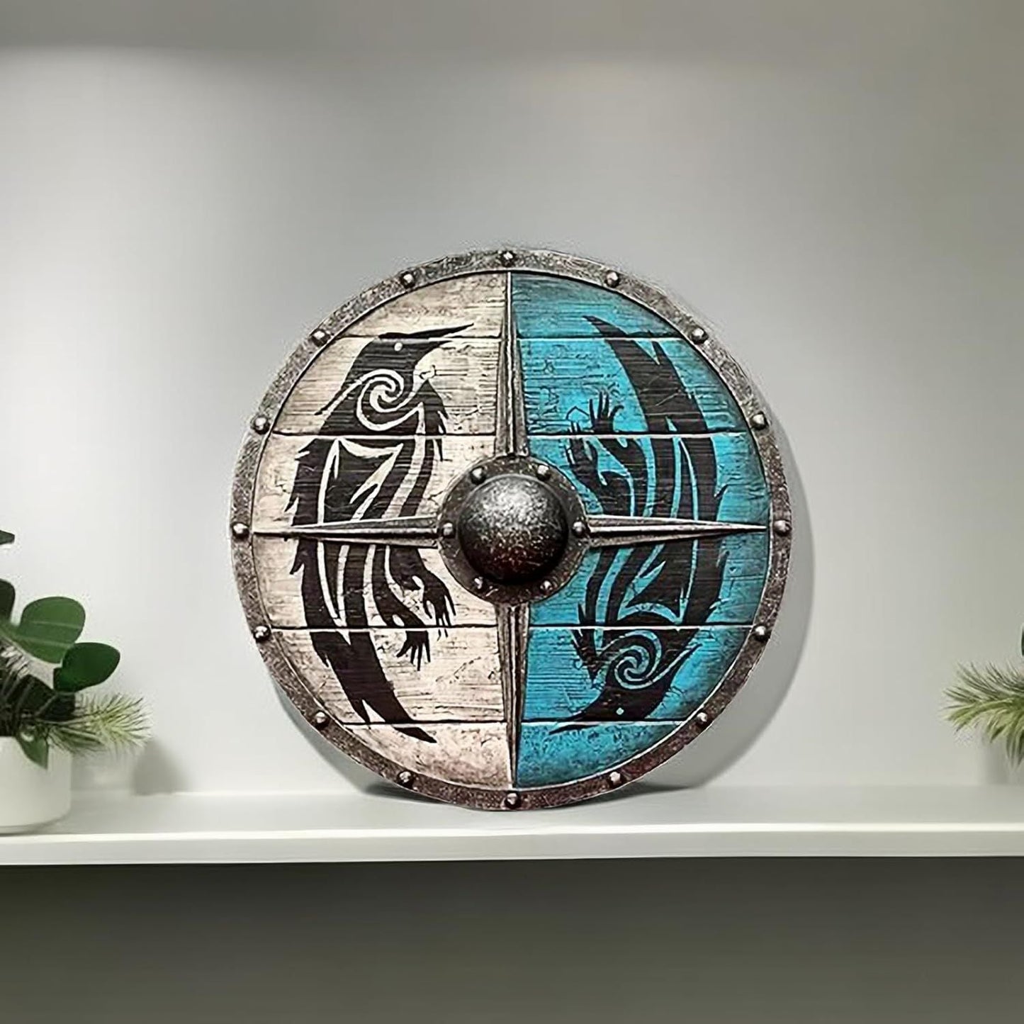 Double Ravens Personalized Battleworn Viking Shield