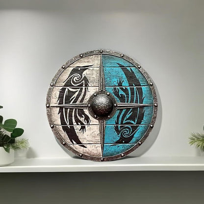Double Ravens Personalized Battleworn Viking Shield