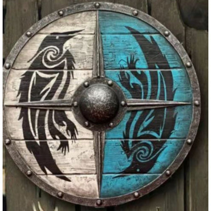 Double Ravens Personalized Battleworn Viking Shield