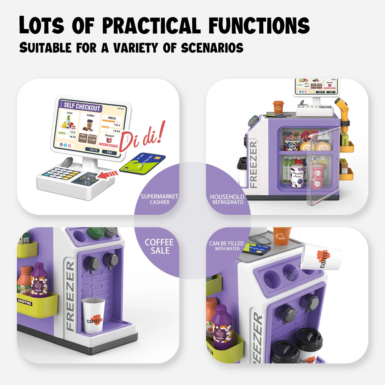 Educational 3-in-1 Cash Register Toy with Pretend Play Supermarket Set, Safe for Ages 3+