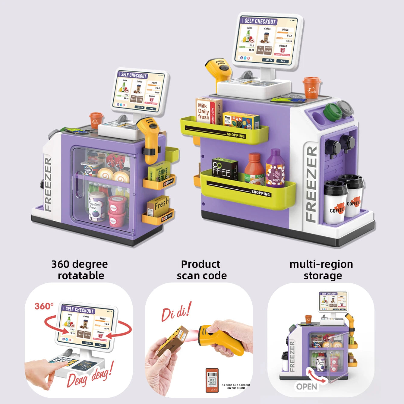 Educational 3-in-1 Cash Register Toy with Pretend Play Supermarket Set, Safe for Ages 3+