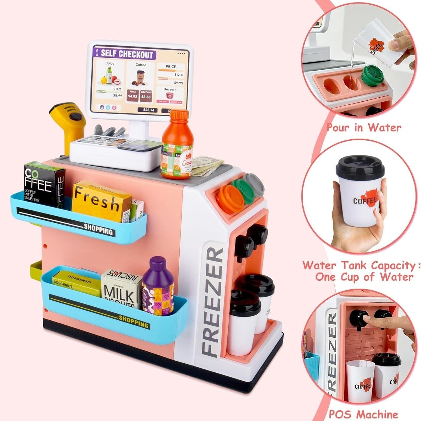 Educational 3-in-1 Cash Register Toy with Pretend Play Supermarket Set, Safe for Ages 3+