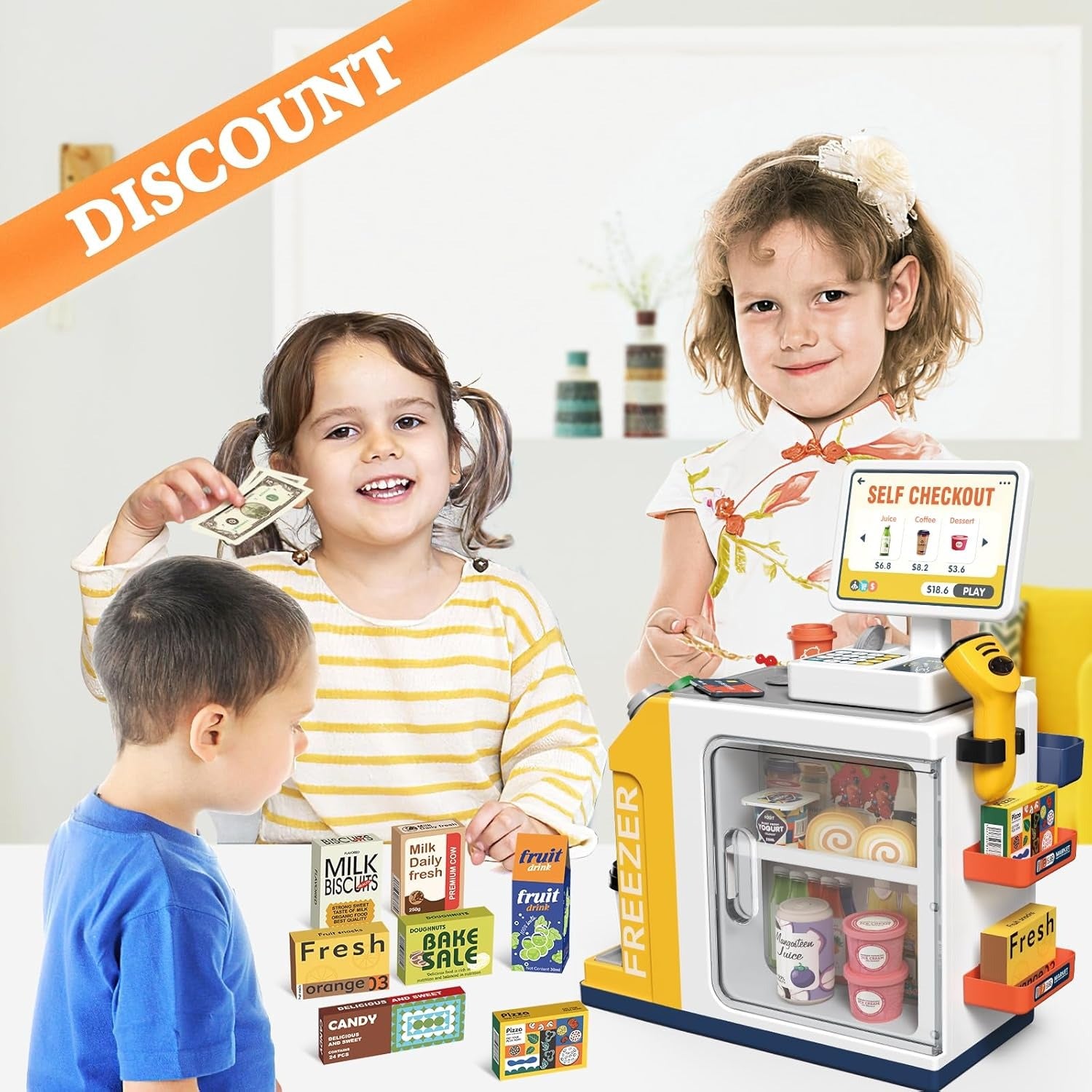 Educational 3-in-1 Cash Register Toy with Pretend Play Supermarket Set, Safe for Ages 3+