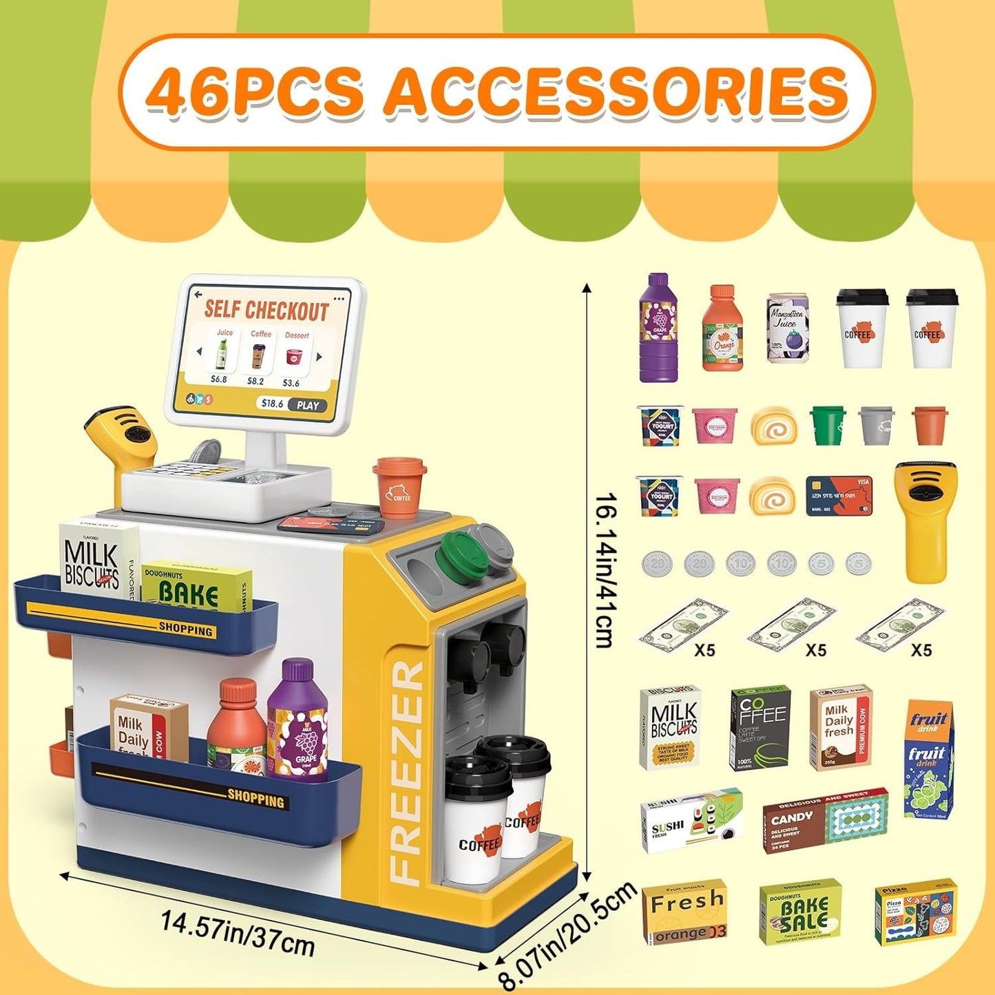 Educational 3-in-1 Cash Register Toy with Pretend Play Supermarket Set, Safe for Ages 3+
