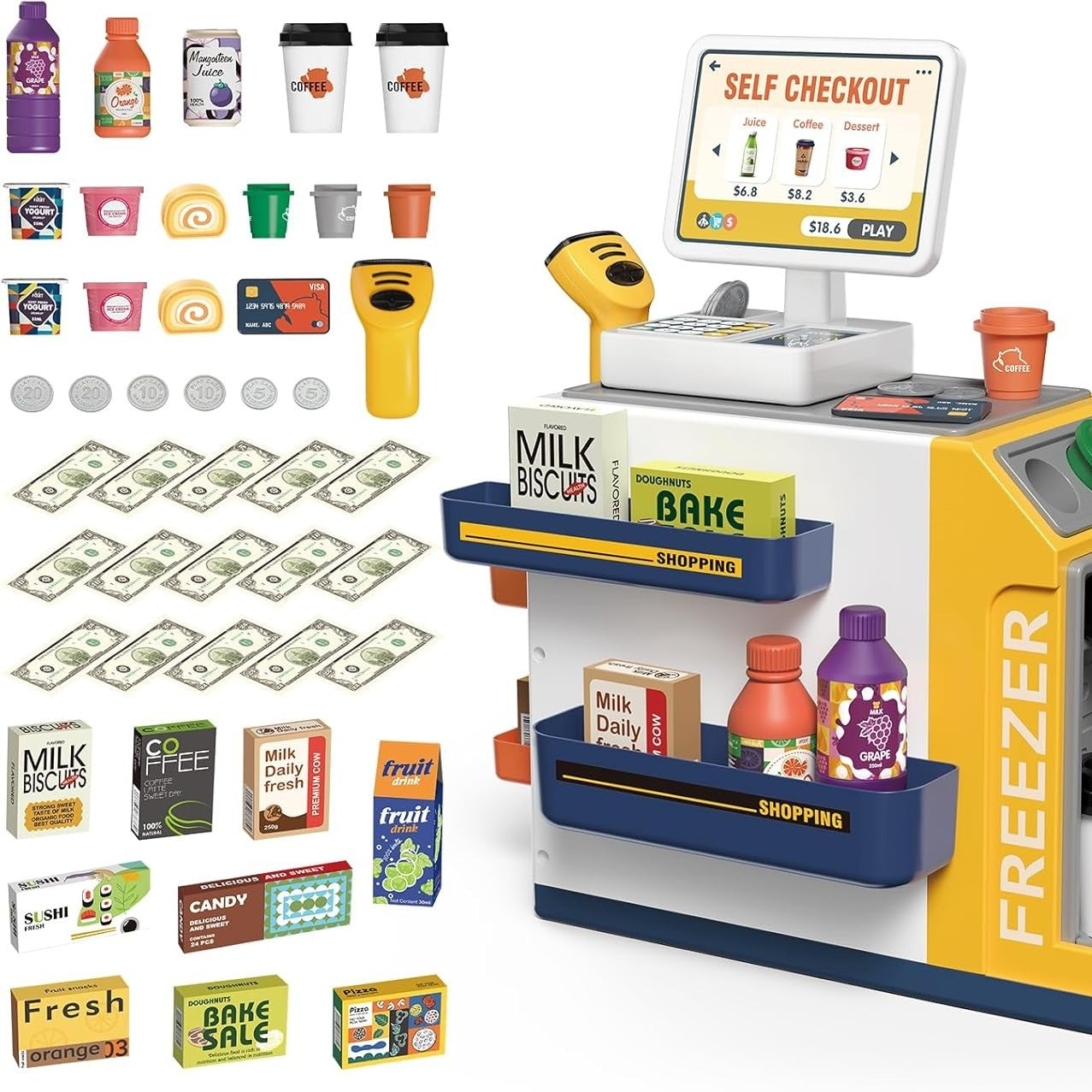 Educational 3-in-1 Cash Register Toy with Pretend Play Supermarket Set, Safe for Ages 3+