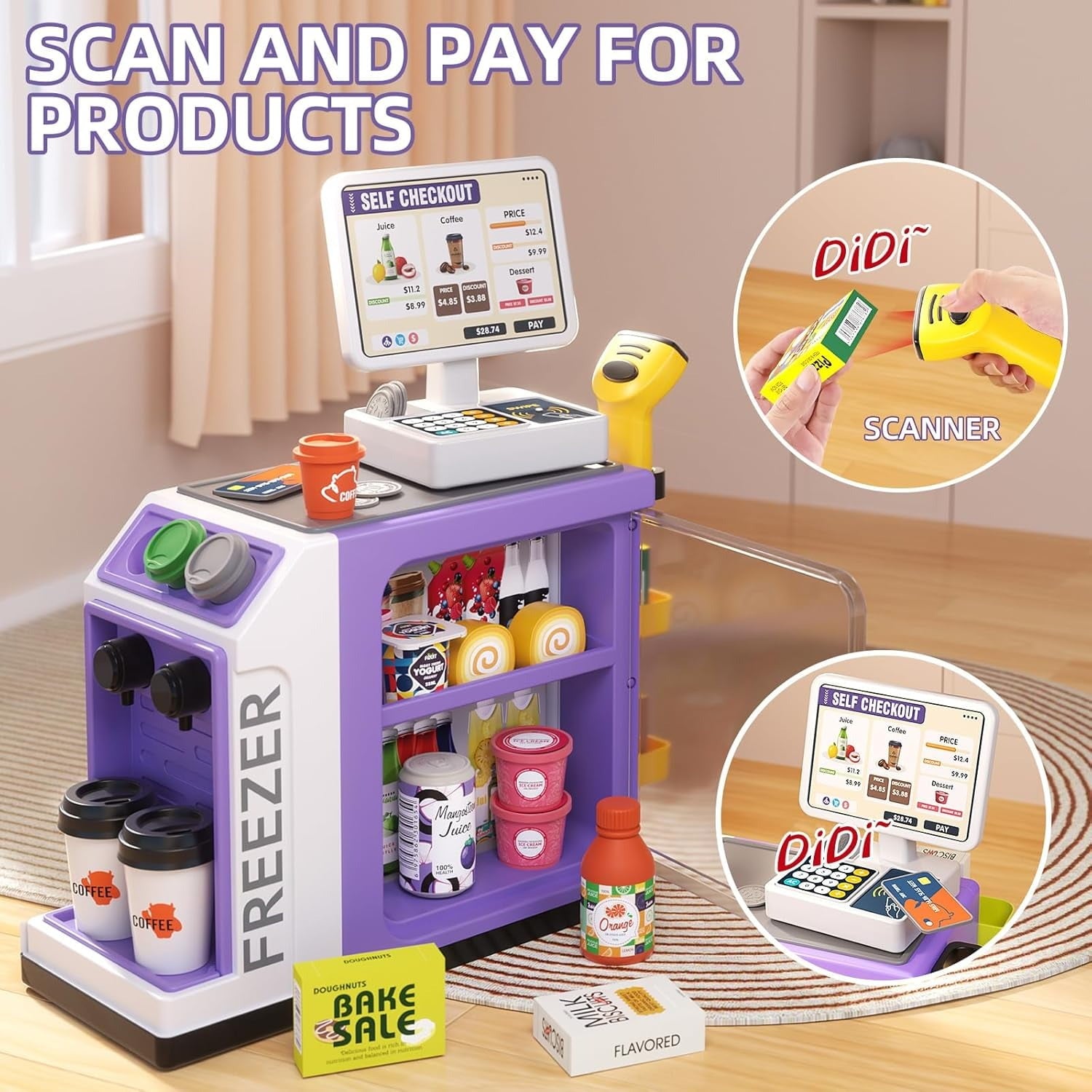 Educational 3-in-1 Cash Register Toy with Pretend Play Supermarket Set, Safe for Ages 3+