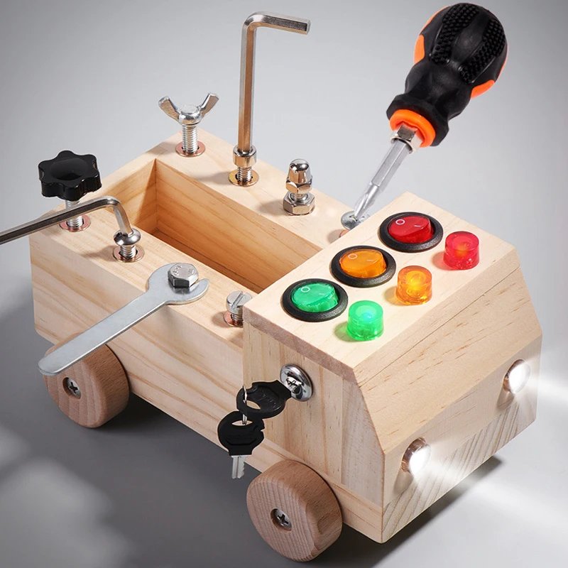 Educational Montessori Busy Board With Mechanical Assembly, LED Switches, Creative & Fun Learning For Ages 3+