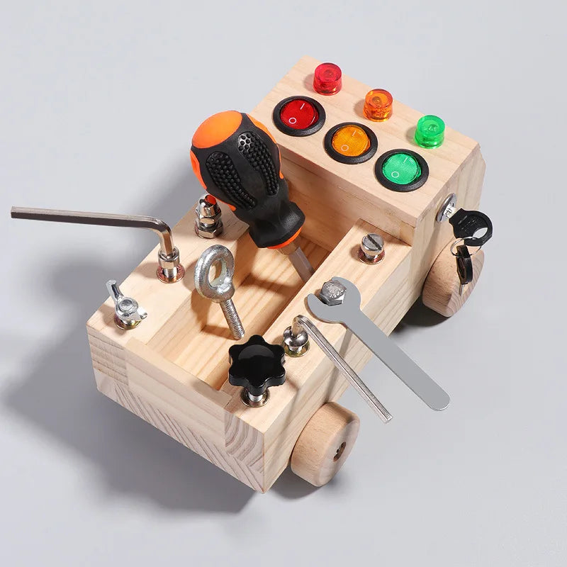 Educational Montessori Busy Board With Mechanical Assembly, LED Switches, Creative & Fun Learning For Ages 3+