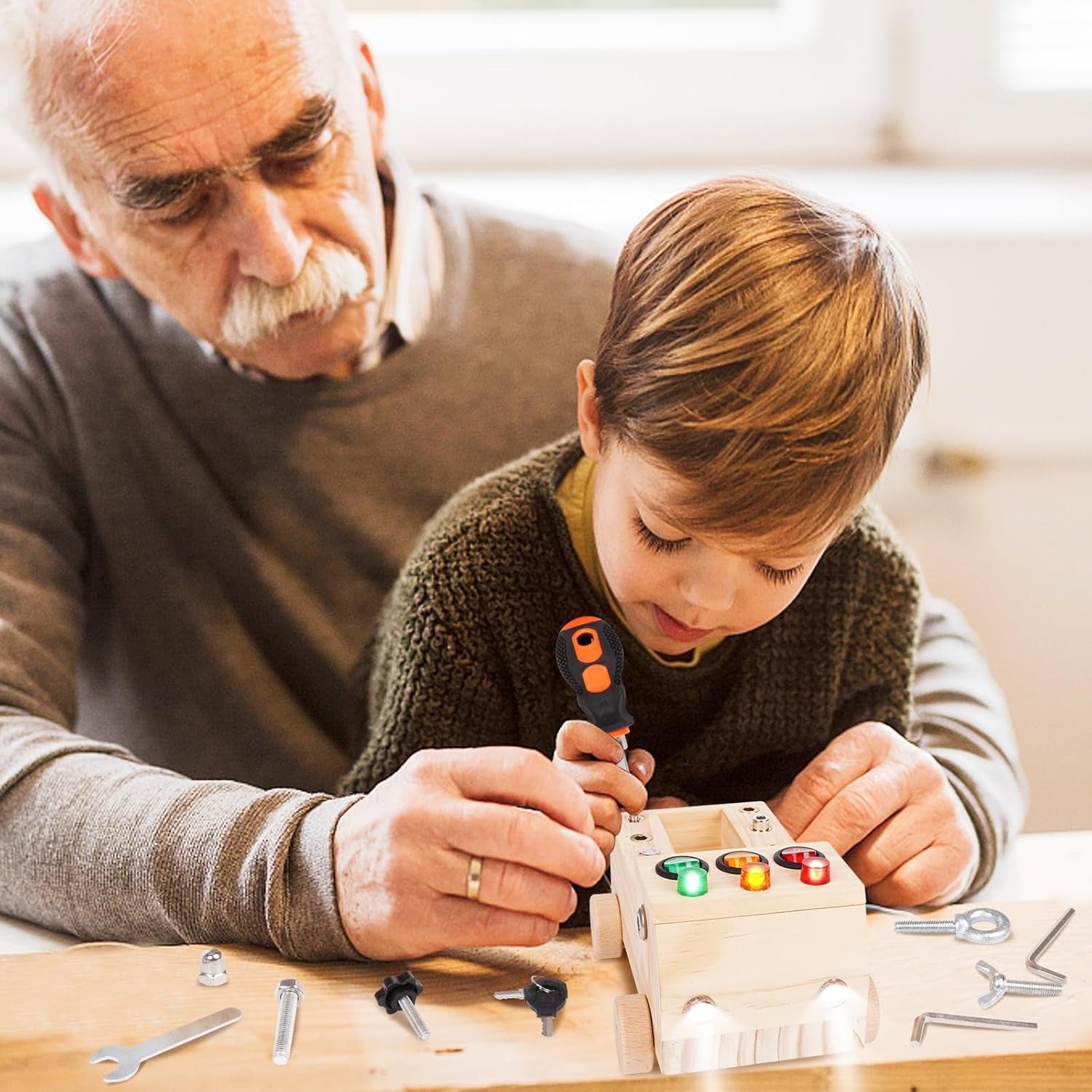 Educational Montessori Busy Board With Mechanical Assembly, LED Switches, Creative & Fun Learning For Ages 3+